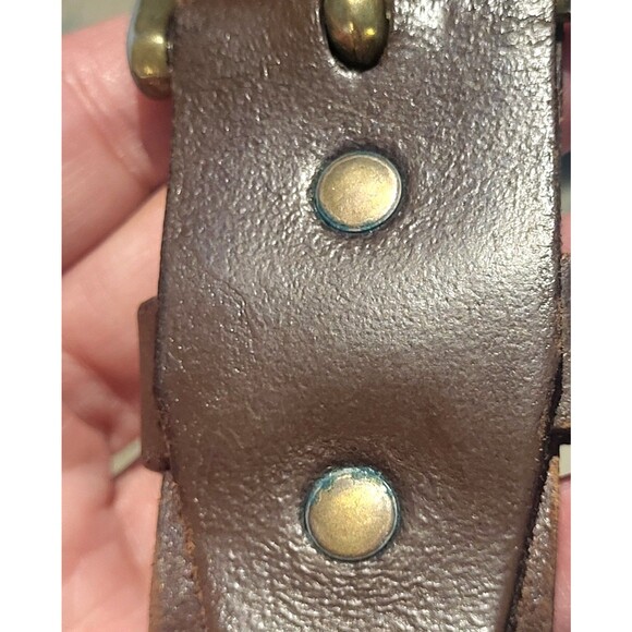 Vintage Y2k Levis Brass Buckle Distressed Italian Leather Brown Boho Western M - Picture 4 of 9